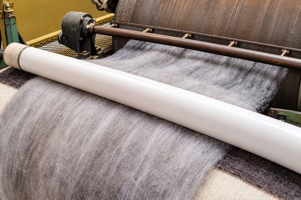 Wool felting at a textile mill